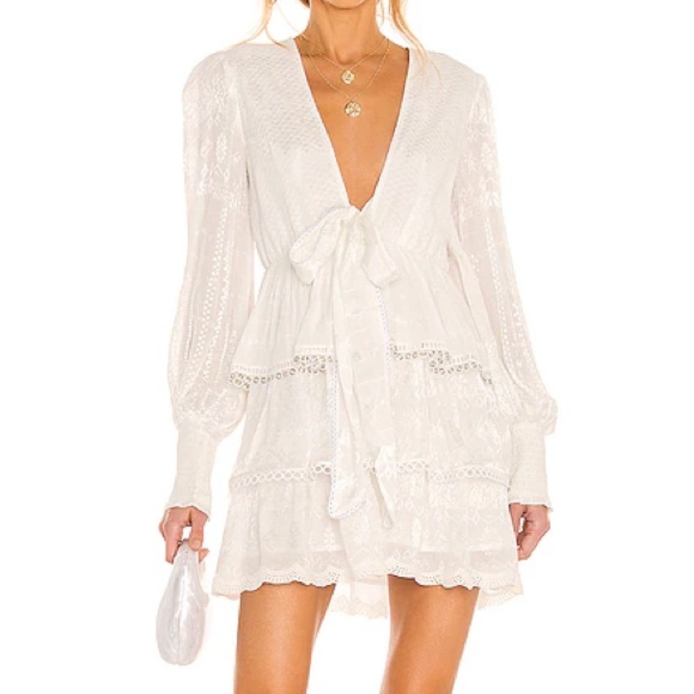 HEMANT AND NANDITA Veda Quilted Mini Dress in White Tiered S